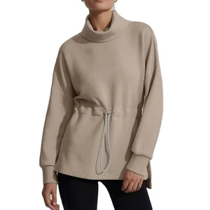 Women's Turtleneck Oversize Long Sleeve Pullover Sweatshirt Side Slit Soft Drawstring Waist Eco-Friendly Breathable Knitted