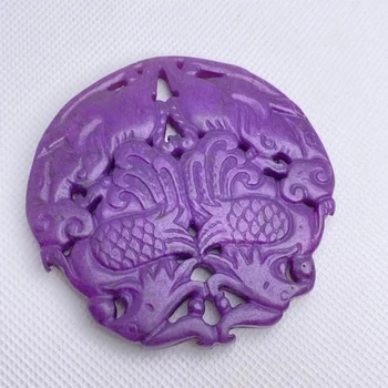 Wholesale Natural Stone Deep Purple Carved Jade Amulet Medallion