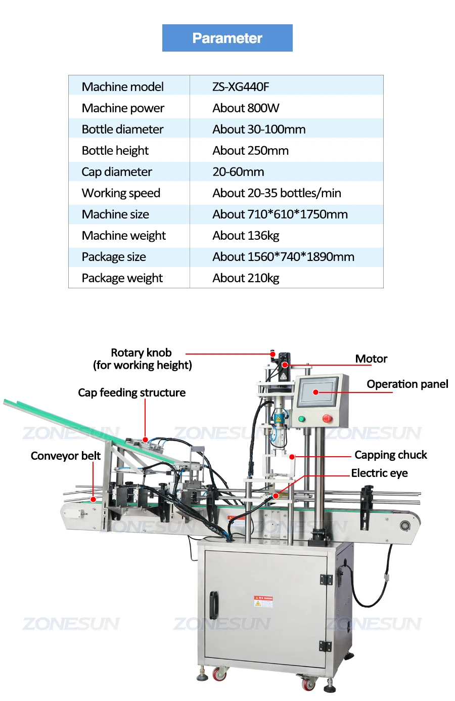Zonesun Automatic 4 Heads Servo Motor Plastic Liquor Wine Juice Drinks