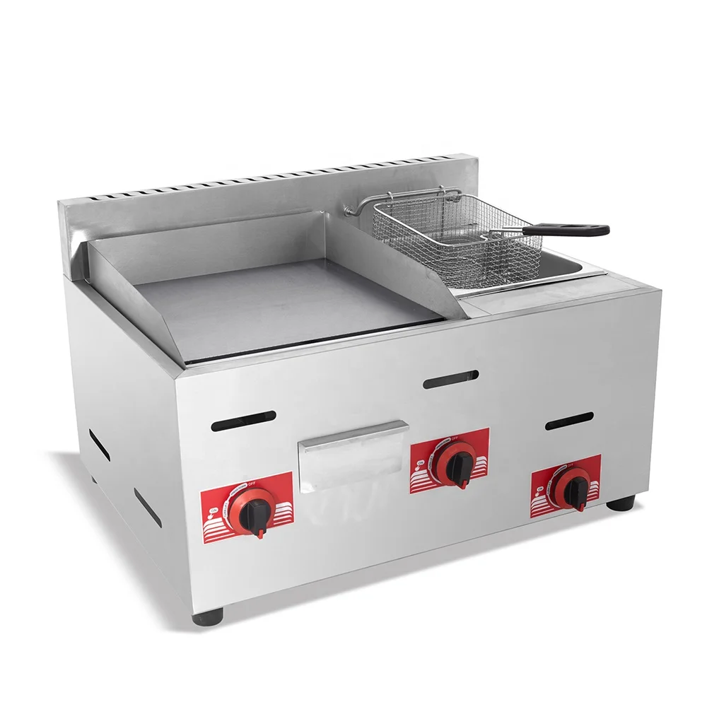 New design Kitchen equipment two-in-one table top gas griddle with fryer snack store Best Selling Korea Home Bbq manufacture