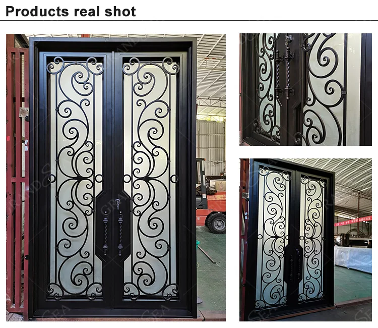 Exquisitely Designed Modern Exterior Arches Double Front Main Wrought Iron Exterior Door Design 0173