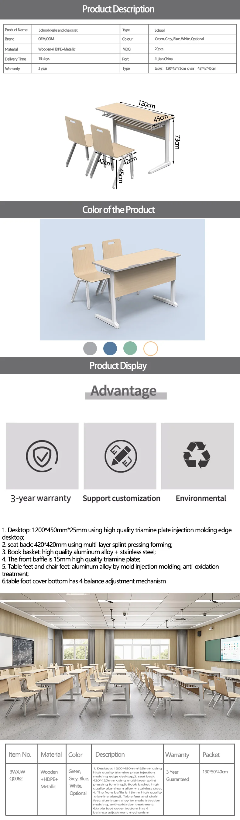 School Furniture Sets Table Seat Adjustable Student Desk And Chair Customizable Sets stackable chair mesas