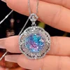 Pink blue pendant with box chain