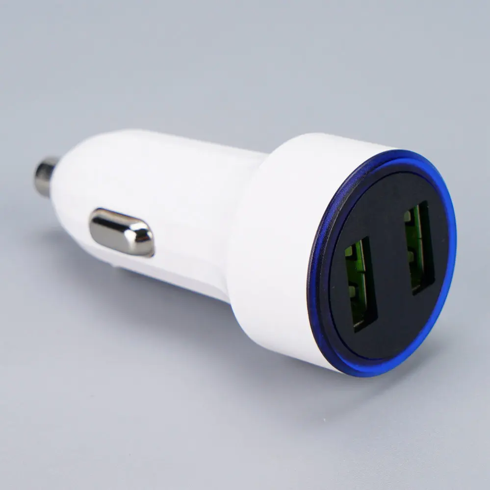  2 USB-A White Round Car charger DC12V-24V 4096