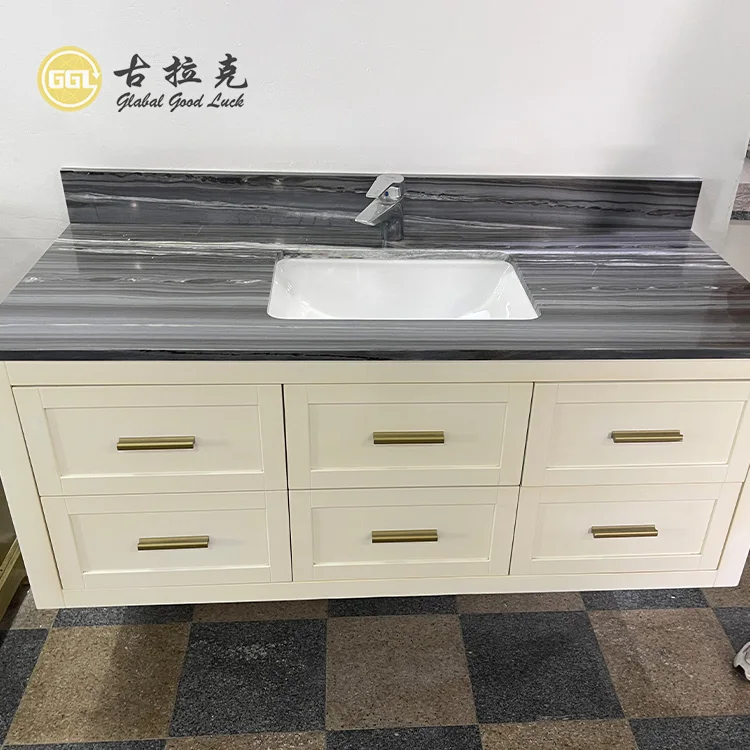 Customized Size Palissandro Blue Marble Vanity Washing Basin Counter Top Polished Surface Nature Stone Home Decor factory