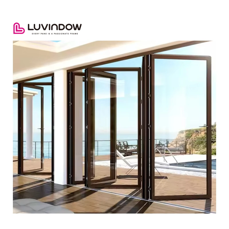Modern Design Multi-Panel Tempered Glass Folding Door Powder Coated Aluminum Patio Sliding Door Soundproof Thermal Break Feature