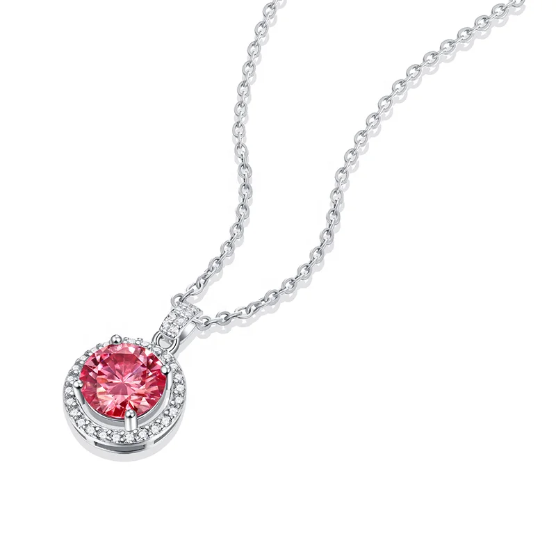 HMOIS fashion jewelry costom moissanite ring silver 3.0ct pink round moissanite diamonds necklace