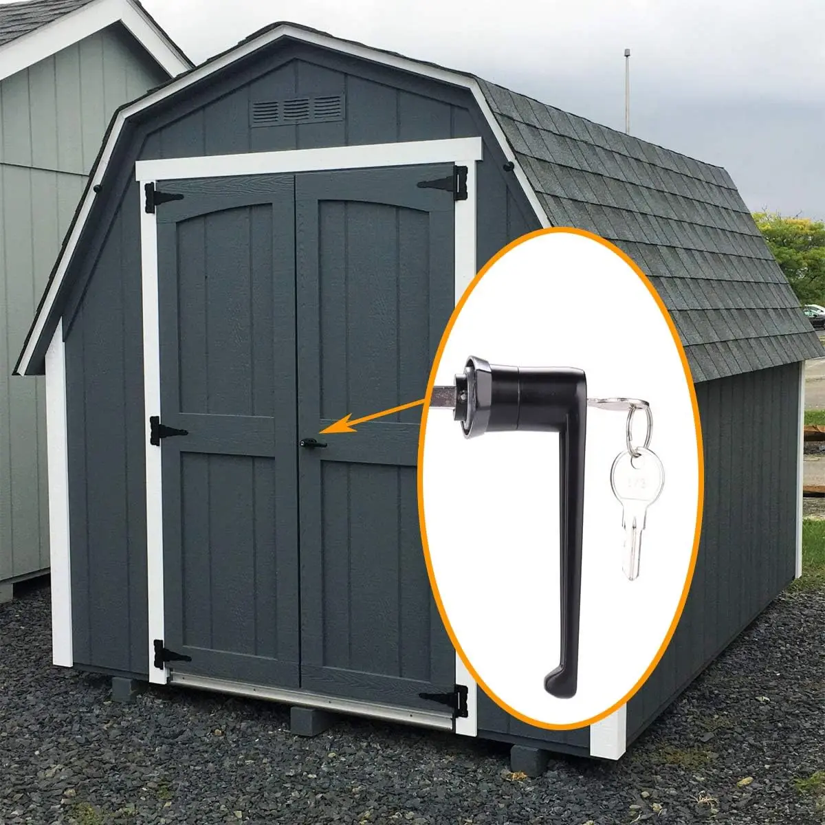 Wholesale L-Handle Black Zinc Alloy Gate Door Lock Kit Rust-Proof Shed Door Handle with Key Unlock Way manufacture