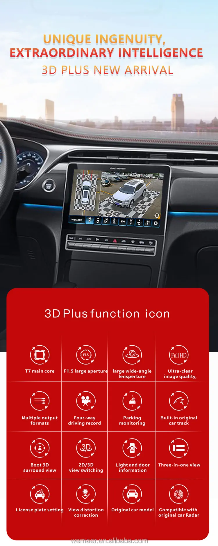 Wemaer OEM T7 Auto Electronics Car 3D Camera Night Vision Em torno