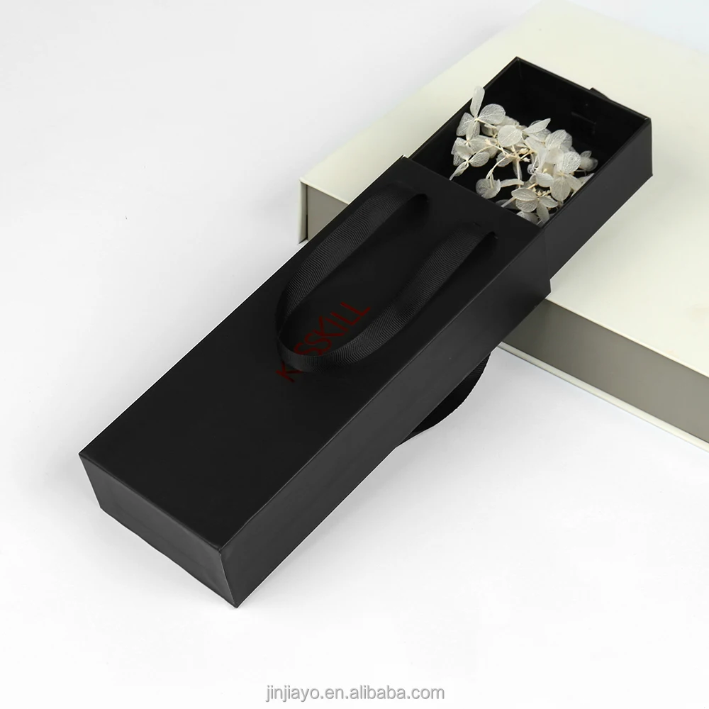 Boîte à tiroir en carton personnalisée avec logo élégant, revêtement UV et vernis, poignée intégrée, avec insert en mousse EVA pour montres, clés et parfums