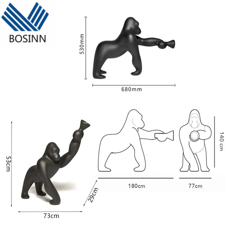 ゴリラホールド電気トーチスタチューライト装飾展示ホール彫刻フロアランプチンパンジーアップダウン懐中電灯