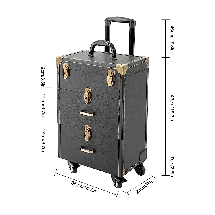 Fashion Design Leather 3 In 1 Trolley Makeup Organizer Case Large