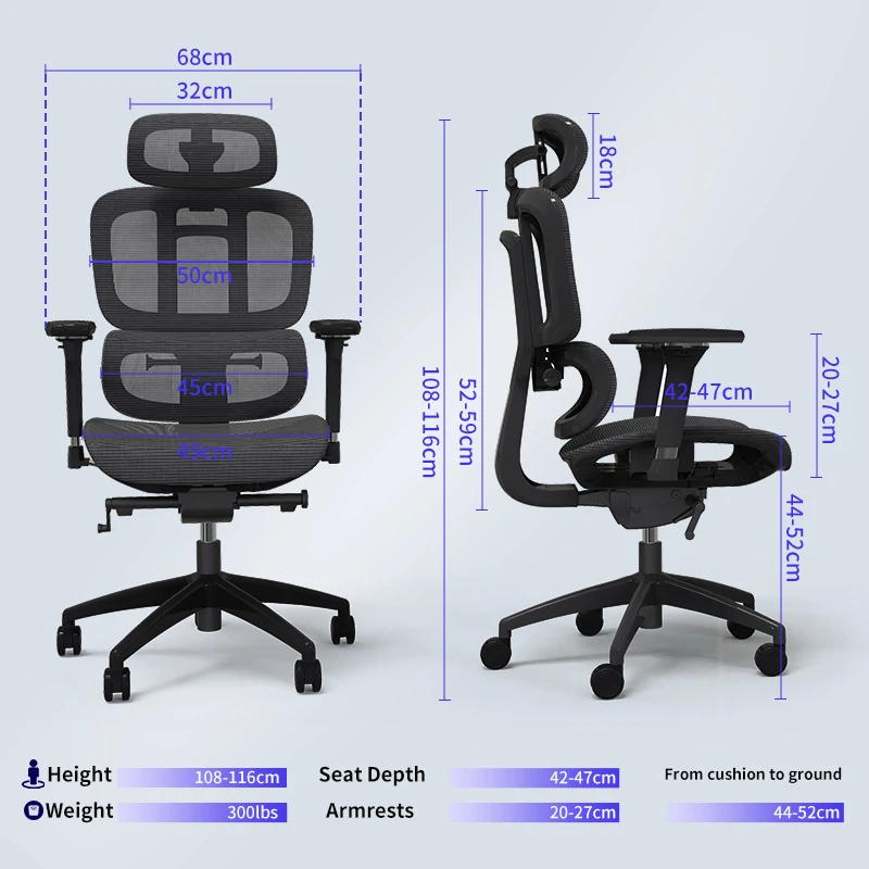 Furniture Multiple Function Adjustments PU Leather Swivel Full Mesh Office Chair High Back Comfortable Ergonomic for Office