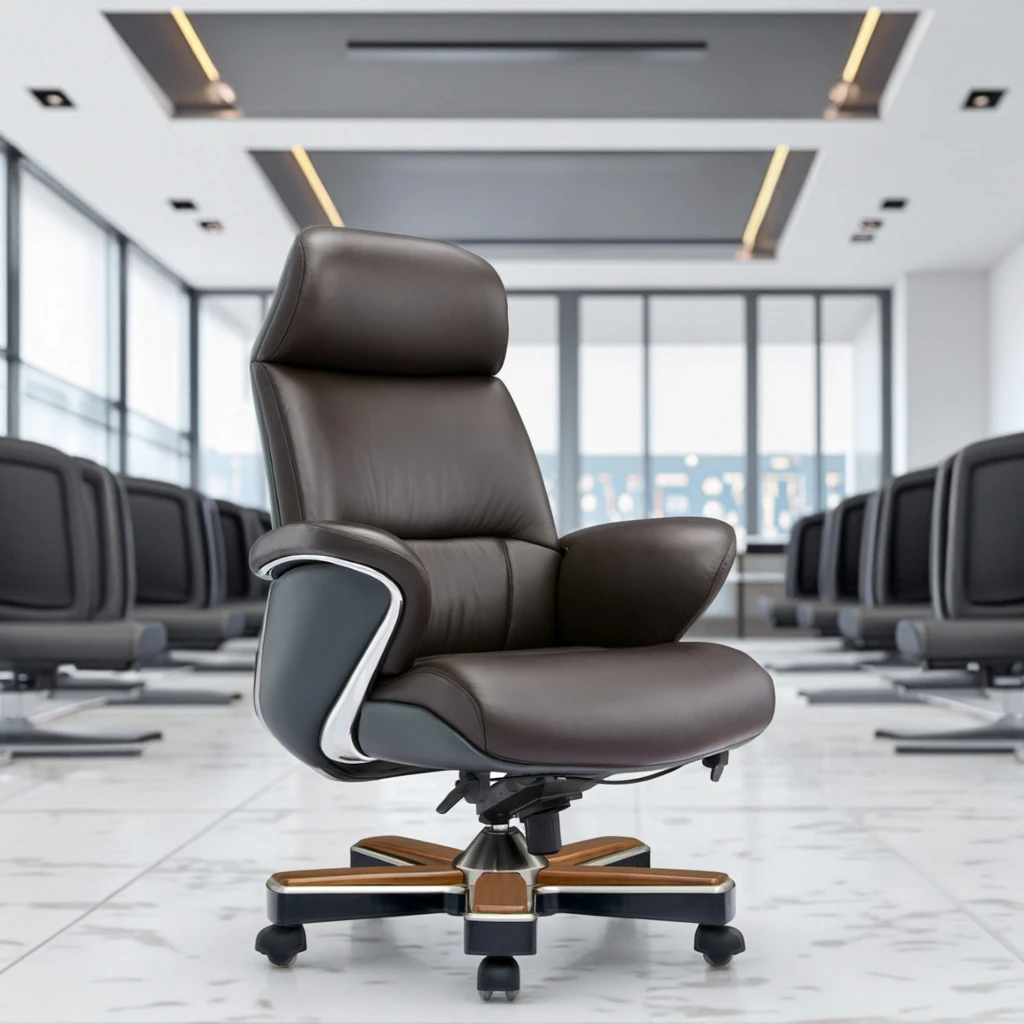 Luxury Modern Leather Executive Chair with Alloy & Wood Hybrid Structure Adjustable Height Nylon Wheels 6