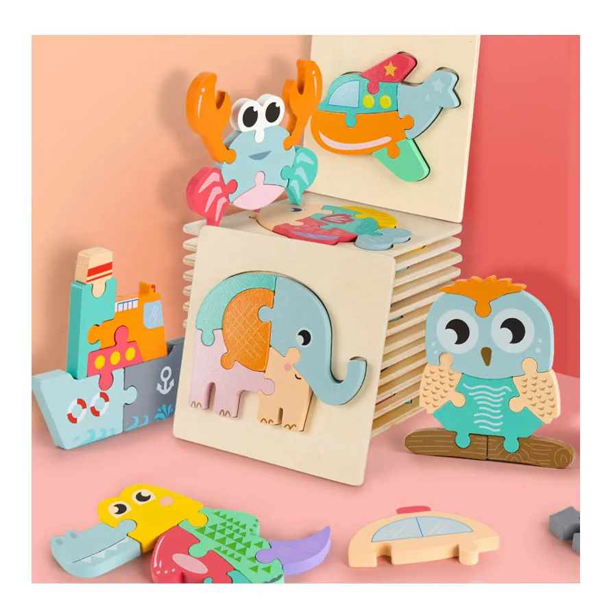 Wooden Montessori 3D Toys Puzzle Baby Toys Plays Cartoon Grasp Intelligence Puzzles Educational Toys for Kids