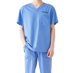 Fashion Polyester Spandex Medical Scrubs Outfits 2 Piece Sets Doctor Medical Jogger Male Scrubs Uniforms