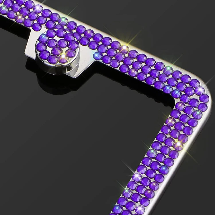 Purple Car Bling License Plate Frame Sparkly 2 Holes 3 Row Acrylic