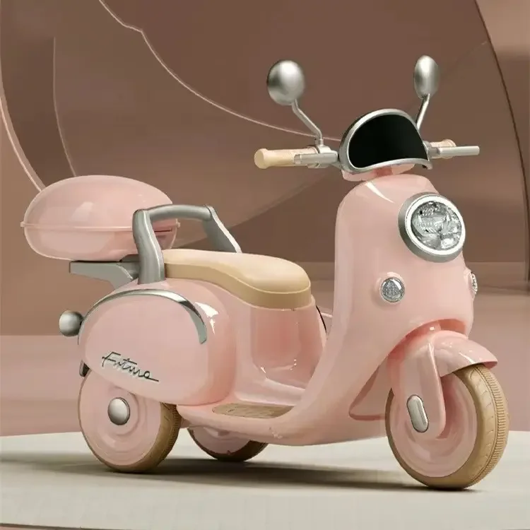3 Wheel Battery Operated Electric Motorcycle Ride-On Car for Kids Pink Color Plastic Material for 2-4 & 5-7 Years