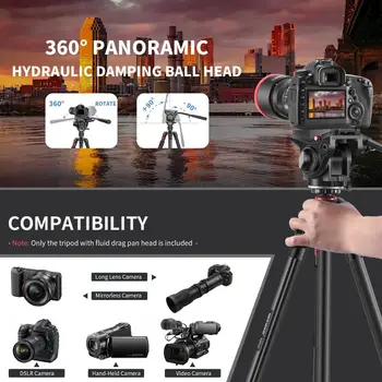 Neewer 2-in-1 Aluminum Alloy Camera Tripod Monopod 70.8 Inches/180cm with 1/4 and 3/8 Inch Screws Fluid Drag Pan Head detail image