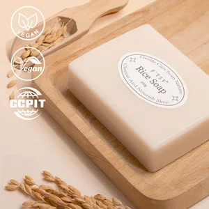Custom Organic Natural Handmade Rice Whitening Bathing Soap Bar for Face Hand Body Cleaning Brightening Oil Control