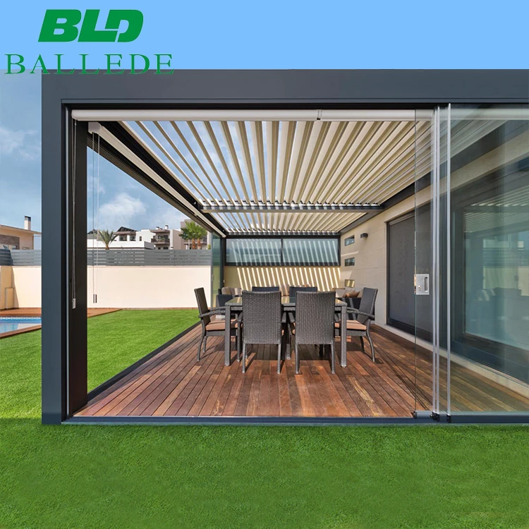 Remote Control Outdoor Pergola Motorized Opening Louvre Roof System