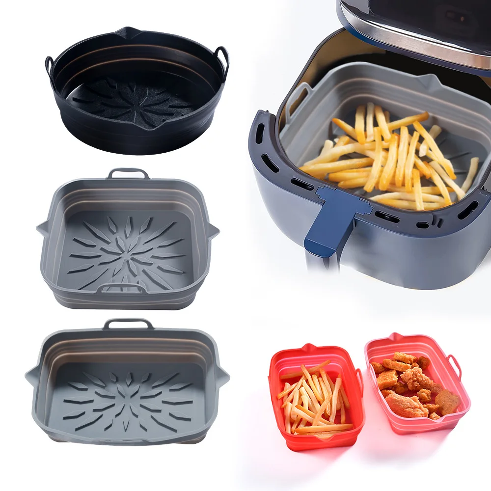 Air Fryer Silicone Baking Tray Foldable High-Temperature Resistant Round  Square/round Foldable Silicone Oven Baking Pan supplier