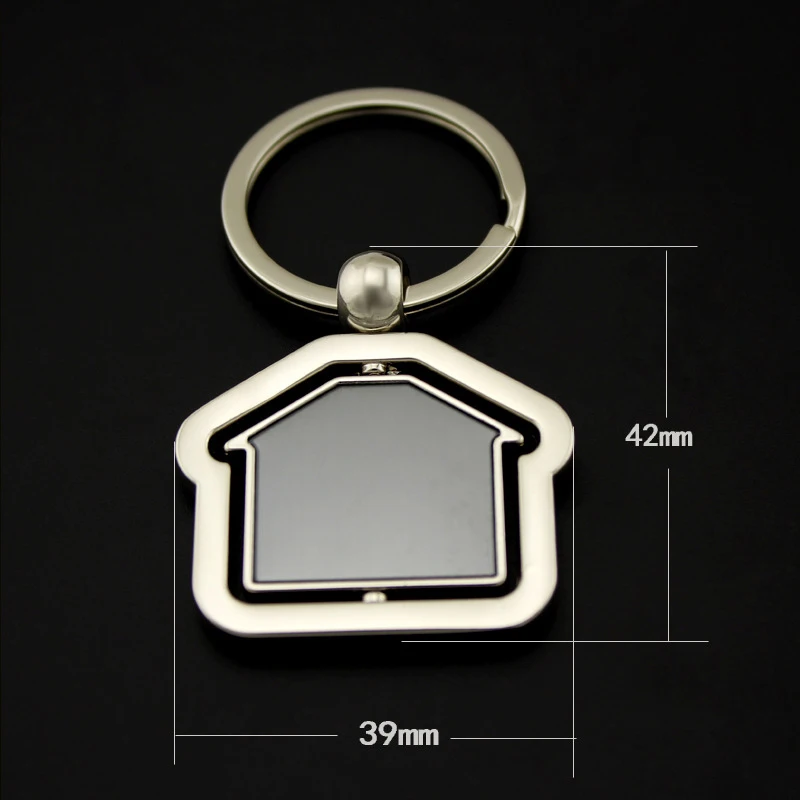 Real Estate Advertising Keychains Rotate House Shape Key Chain With Engrave Printing Logo
