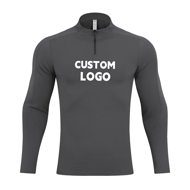 Customized logo compression T-shirt zipper design, globally popular fast drying breathable fitness jogging long sleeved T-shirt