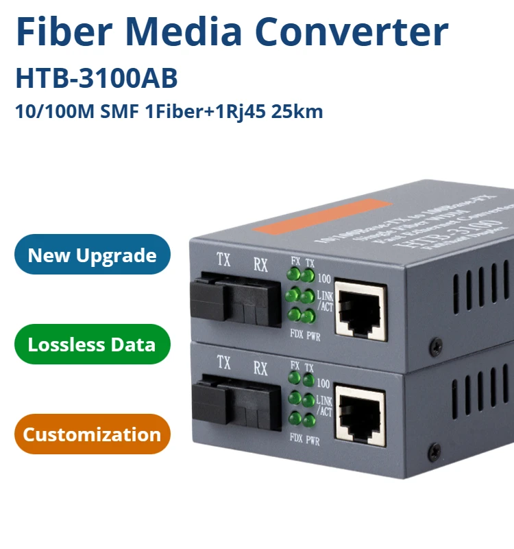 10/100m Fiber Media Converter Htb3100 Netlink 25km A/b Converter Fiber
