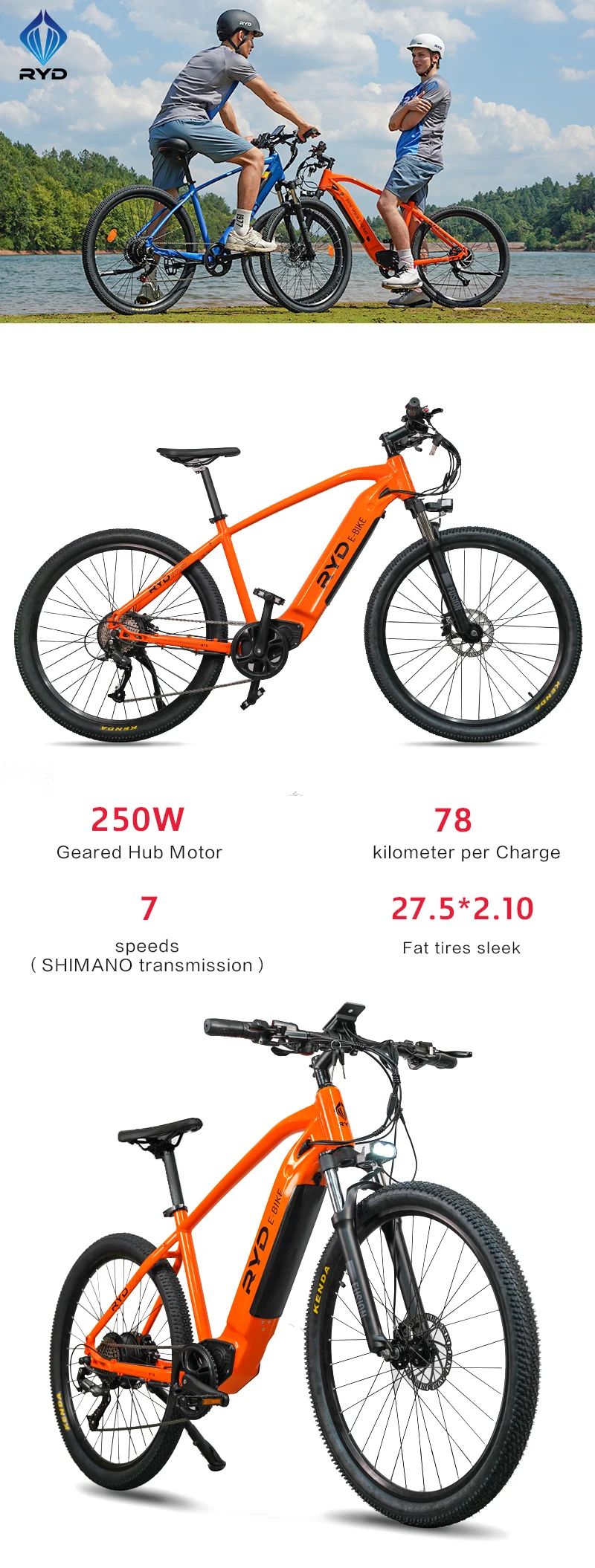 27.5 Inch Wheels 36v 250w Hydraulic Brake 7 Speed Mtb City Bicycle
