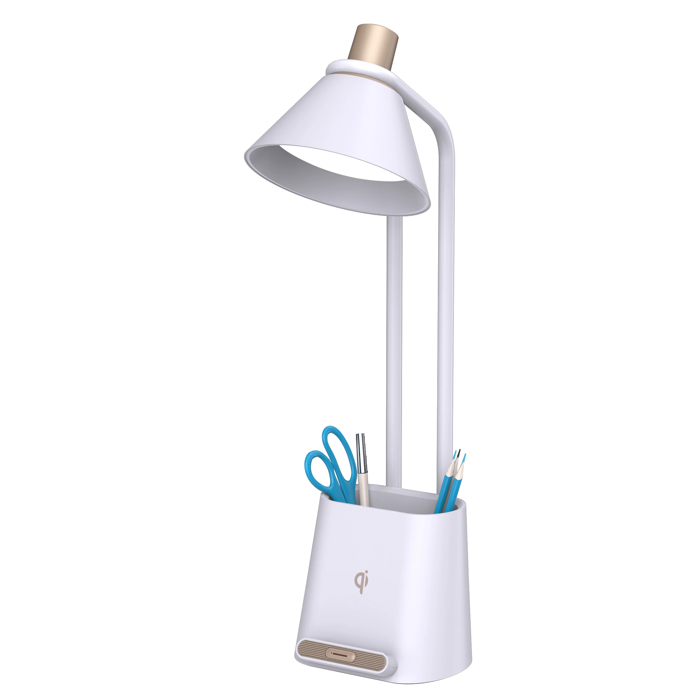 Table Lamp with Wireless Charger Light with Pen Holder 3 Grade Brightness Dimmable Desk Lamp for Children Kid Adult Study Work