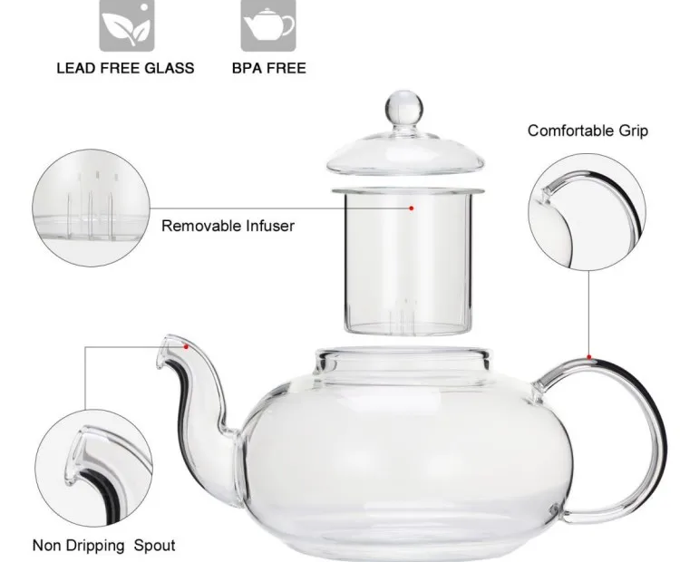 Cnglass Customise Clear Glass Tea Set With Cups Stovetop Safe