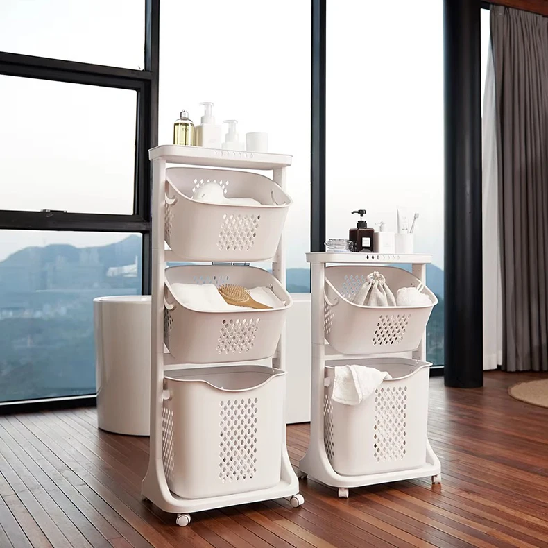 Large Capacity Plastic Storage Rack with Rectangular Organizing Baskets for Clothing Dirty Laundry Toy Storage Boxes