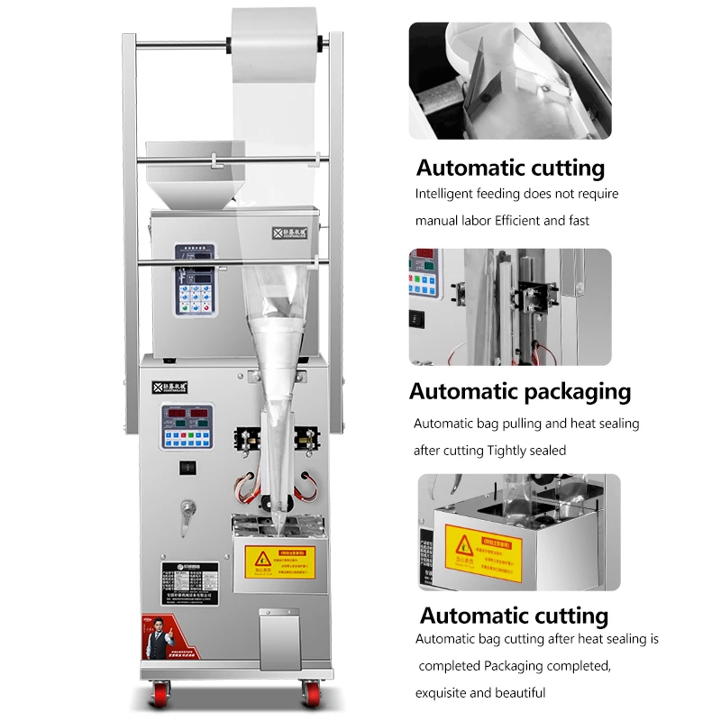 Multi-Application Coffee Powder Machine Food Cigarettes Tea Biscuits Back Seal Foil Wrapping Gluing Embossing Focused Weigher