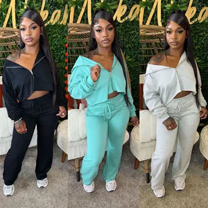 Loose and Sexy off Shoulder Cardigan Long Sleeved Drawstring Elastic Long Pants Hoodie Set