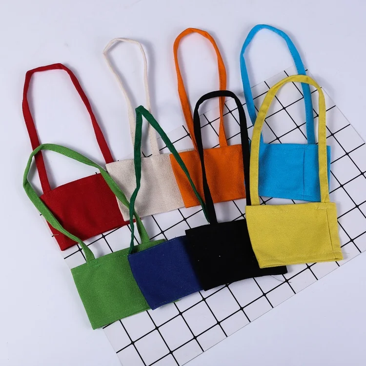 Canvas Milk Tea Cup Sleeve Heat Transfer Printed logo High-quality Compact Cotton Tote Bag Exquisite Hand-held Gift Bag