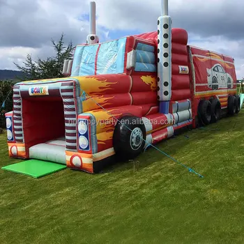 Commercial pvc obstacle course fire truck inflatable bounce house for sale