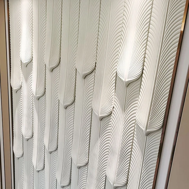 New Design 3d Wall Decorative Foam Board Artificial Pu Feather Stone Panel