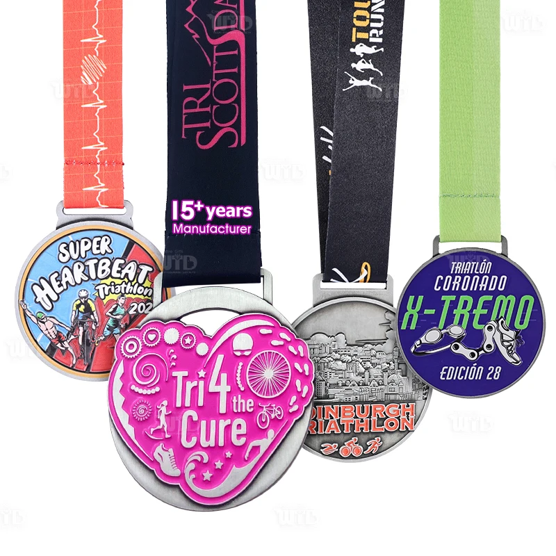 Medalha de Triatlo Personalizada de Fábrica com Fitas, Crie Sua Própria Medalha com Logotipo Personalizado, Medalha Esportiva de Natação, Corrida e Ciclismo, Medalha de Ferroman