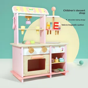 New Wooden Ice Cream Cart Toys for Pretend Play & Preschool Simulation Food & Ice Cream Sales Shop
