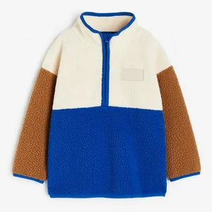 Custom Brand Design Color Blocks Children Winter Wear Sherpa Sweatshirt for Kids Boys