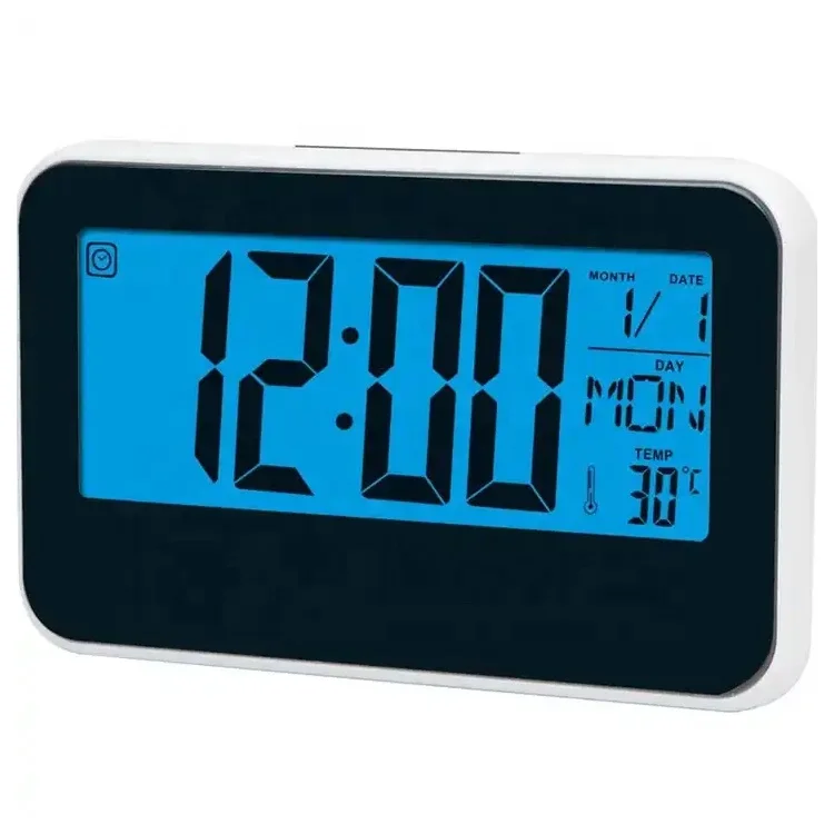 Voice Control Digital Clock Blue Backlight Time Temperature Week Date Timer Multi-function HD Large Screen Alarm Clock for Home
