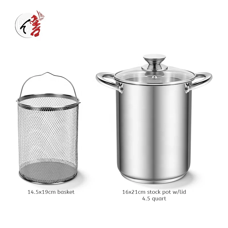 Factory new design multipurpose cookware stainless steel induction cookware fry basket asparagus oil filter fryer cooking pot