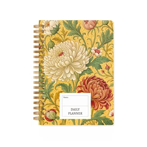 Premium A5 Daily Planner with Monthly Tabs Flower Patterned Wire Bound and Spiral Bound Sewing Binding for Business
