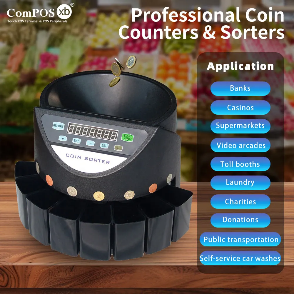 高品質コインカウンター、スタンプコイン製造機、コイン計数機、USD/ユーロ/カナダコイン対応、黒白