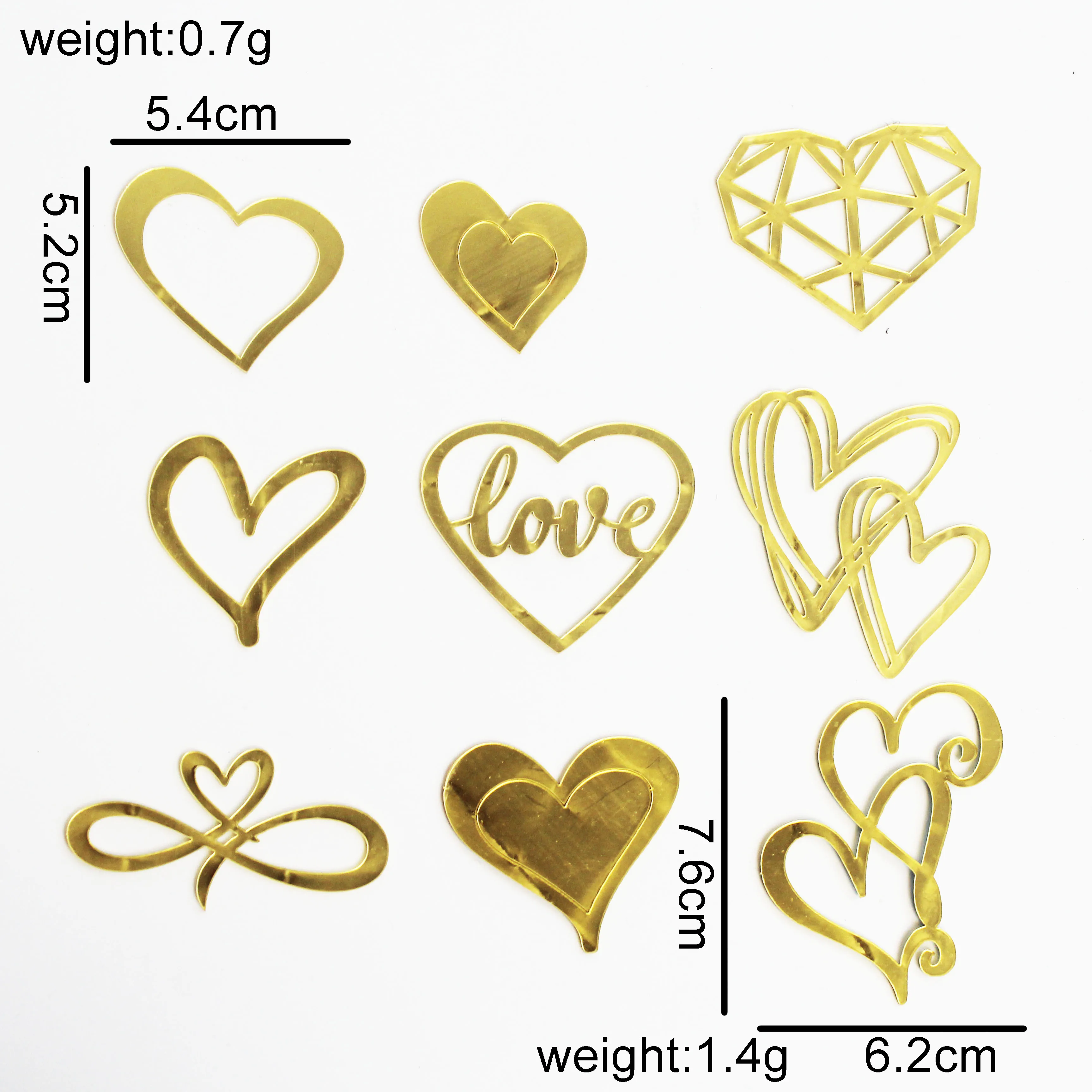 Ychon Custom Cake Topper Gold Heart Shape Acrylic Cake Topper Valentine's Day love Acrylic Cupcake Toppers Decoration