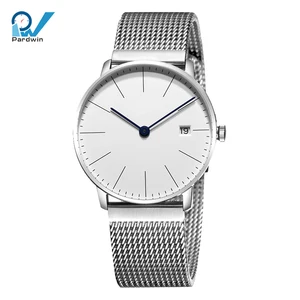 Polish Sliver 316L Stainless Steel Case White Dial Crystal Luxury Sport & Fashion Analog Minimalist Watch with Leather Strap