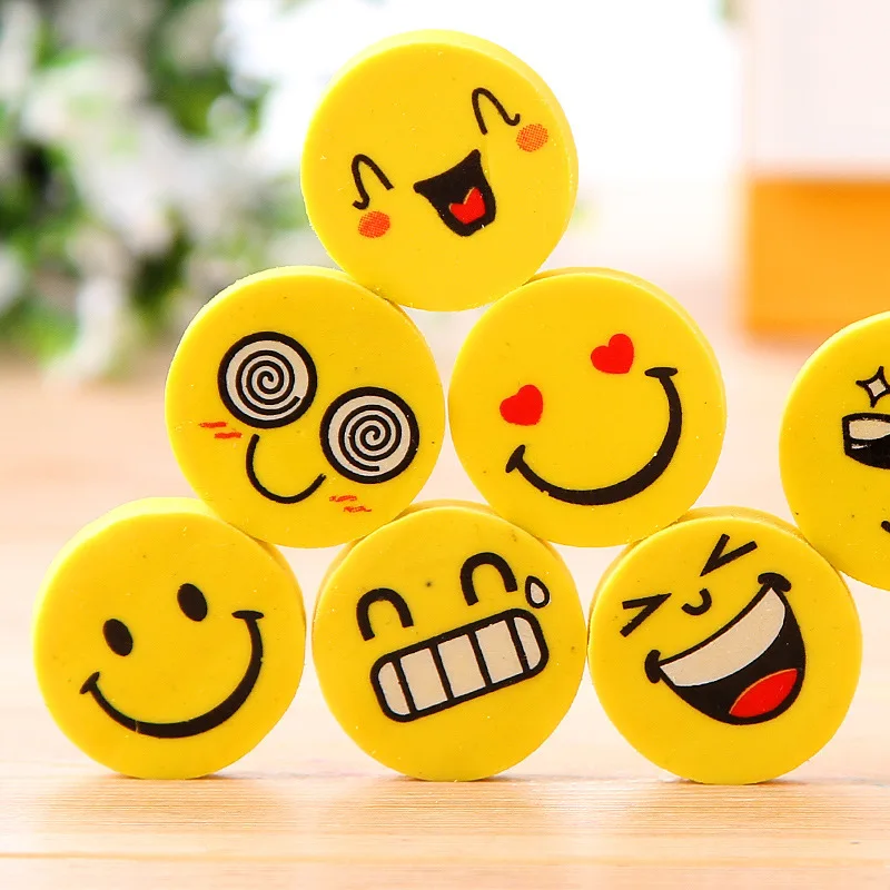 New Yellow Smiley Smile Face Pencil Eraser Novelty Erasers 4 Packs For ...