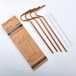 Wholesale DD1854 Engaging Curved Metal Anti Age Lip Straws 4 Pack Flute  Reusable Stainless Steel Anti Wrinkle Drinking Straw From m.