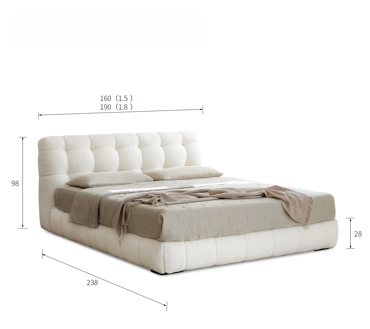 Atunus Italian Soft White Tufted Teddy Boucle Fabric Double Marshmallow